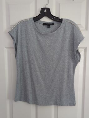 Light Gray Short Sleeve Tee with Sparkle Shoulder Trim Size M